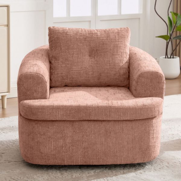 TiramisuBest 36.6" Pink Swivel Round Chair with Dual-Layer Cushion, Cozy Accent Chair for Living Room & Hotel