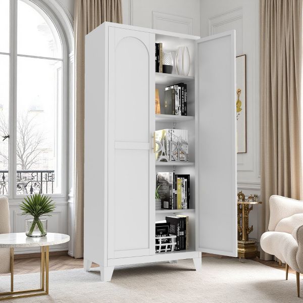 TiramisuBest 50/71 inch Pantry Cabinet Freestanding Buffet Sideboard 2 Door Adjustable Shelf Kitchen Dining Living Room Storage Statement