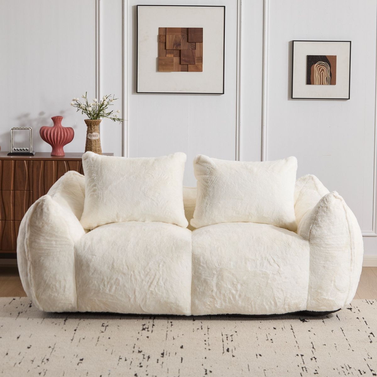 TIRAMISUBEST 75 inch Giant Bean Bag Couch Ultra Soft Rabbit Fabric 650 lb Capacity 2 Accent Pillows No Tool Setup Living Room Bedroom
