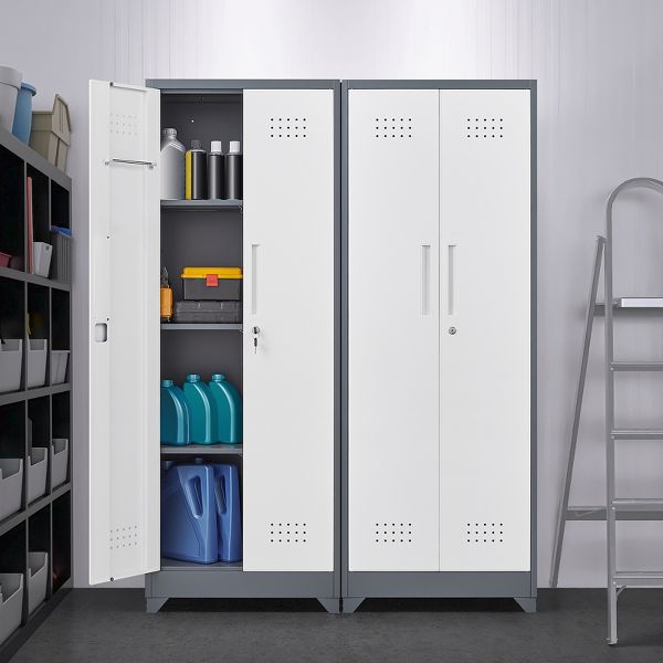 TiramisuBest 65"/73" Metal Lockers High Broom Tool Storage Cabinet Locking Doors Adjustable Shelves Waterproof Base Garage Kitchen