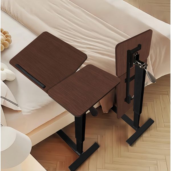 TiramisuBest Height Adjustable Overbed Table, Folding Mobile Laptop Tray Table for Bed, Sofa & Side Table,Walnut
