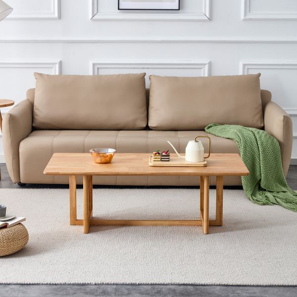 TiramisuBest Walnut Chinese Style Tea Table, Solid Wood Rectangular Coffee Table for Small Living Rooms