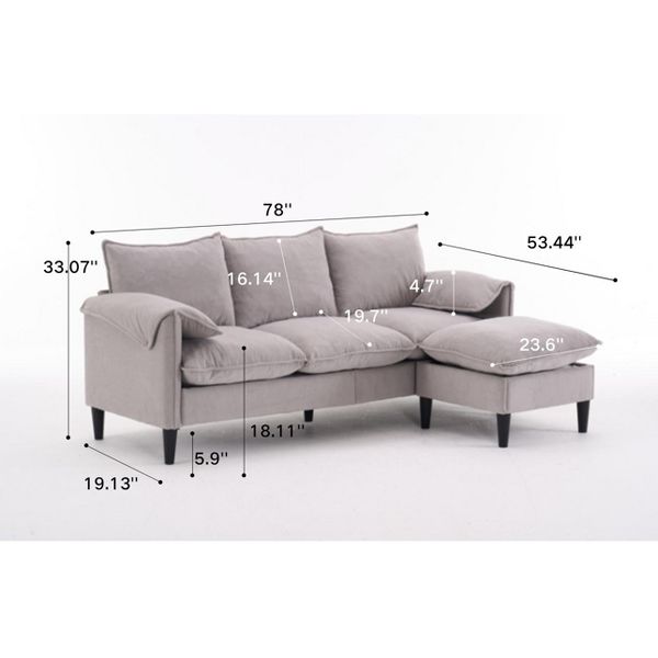 TiramisuBest Convertible Grayish Sectional Sofa, L-Shaped 3-Seater Couch with Storage Footstool for Living Room & Bedroom