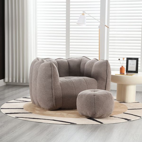 Soft Bean Bag Chair High Resilient Foam Chips Chenille Cover Square Lazy Sofa Footstool Handle Armrest Gaming Reading TV Living Room
