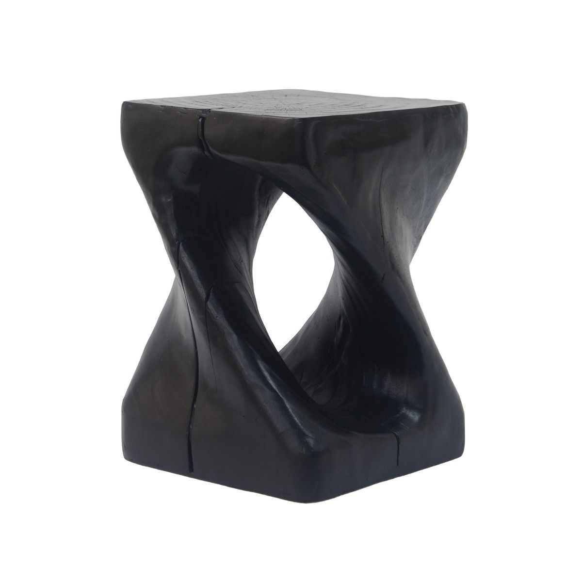 TiramisuBest Modern Twist Side Table, Black Wood-Textured End Table for Living Room & Apartment