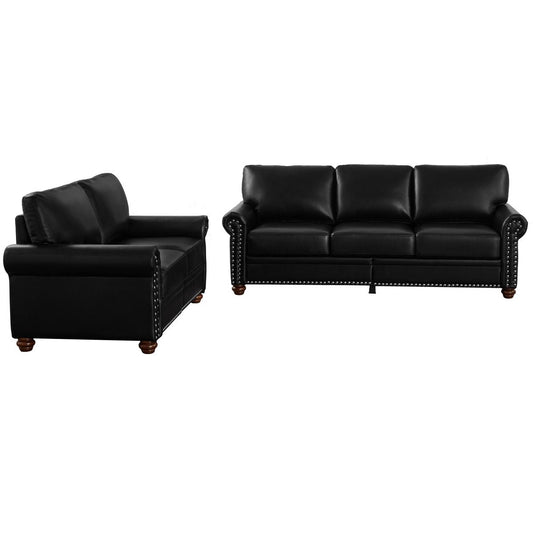TiramisuBest Living Room Sofa with Storage Sofa 2+3 Sectional Black Faux Leather