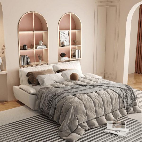 TiramisuBest 73.2" Convertible Queen Sofa Bed, Beige/White Velvet 3-in-1 Loveseat Sleeper for Apartment or Office