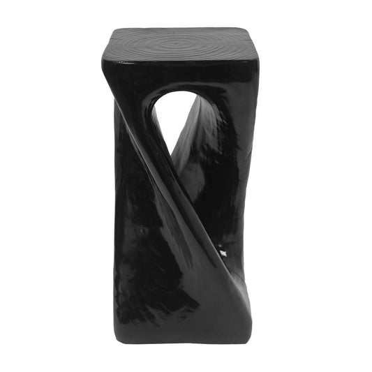 TiramisuBest Twist Shape Garden Side Table, Outdoor Concrete Accent Table with Wood-Look Finish,Black