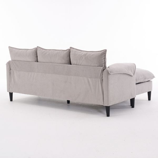 TiramisuBest Convertible Grayish Sectional Sofa, L-Shaped 3-Seater Couch with Storage Footstool for Living Room & Bedroom