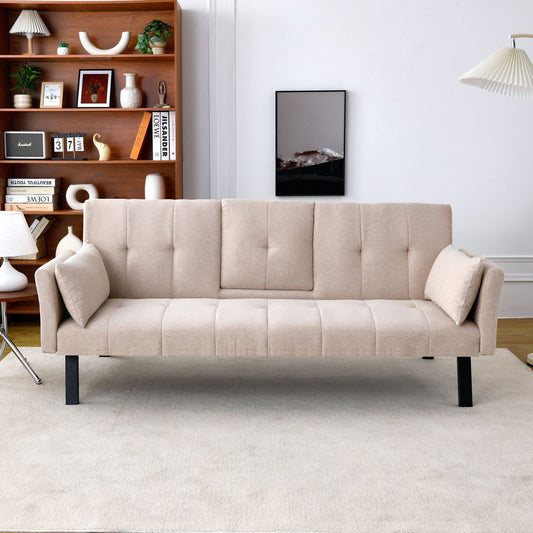 TIRAMISUBEST 70 Inch Convertible Sofa Bed Sleeper Couch Foldable Cup Holder Side Storage Guest Ready Small Space, Pink