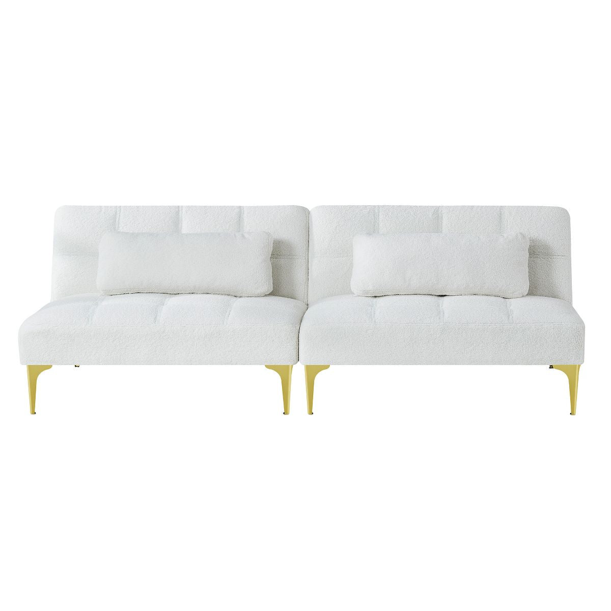 TiramisuBest Modern White Fabric Convertible Futon Sofa Bed with Gold Metal Legs for Small Spaces