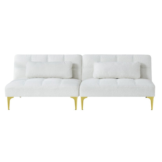 TiramisuBest Modern White Fabric Convertible Futon Sofa Bed with Gold Metal Legs for Small Spaces