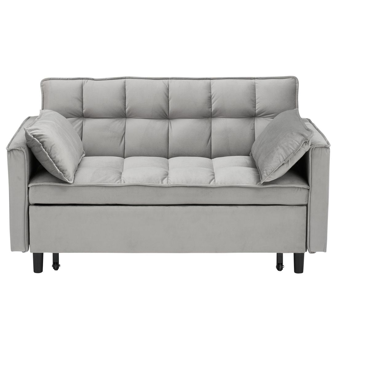 TiramisuBest 3-in-1 Velvet Loveseat Futon Sofa Bed, Convertible Pullout Couch with Pillows & Adjustable Backrest,Gray