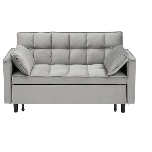 TiramisuBest 3-in-1 Velvet Loveseat Futon Sofa Bed, Convertible Pullout Couch with Pillows & Adjustable Backrest,Gray