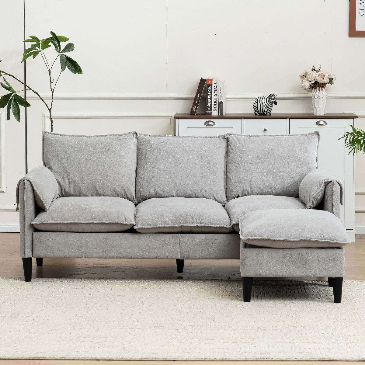 TiramisuBest Convertible Grayish Sectional Sofa, L-Shaped 3-Seater Couch with Storage Footstool for Living Room & Bedroom