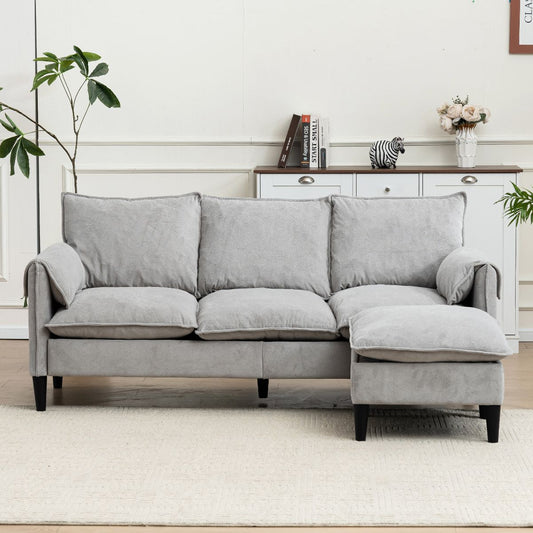 TiramisuBest Convertible Grayish Sectional Sofa, L-Shaped 3-Seater Couch with Storage Footstool for Living Room & Bedroom