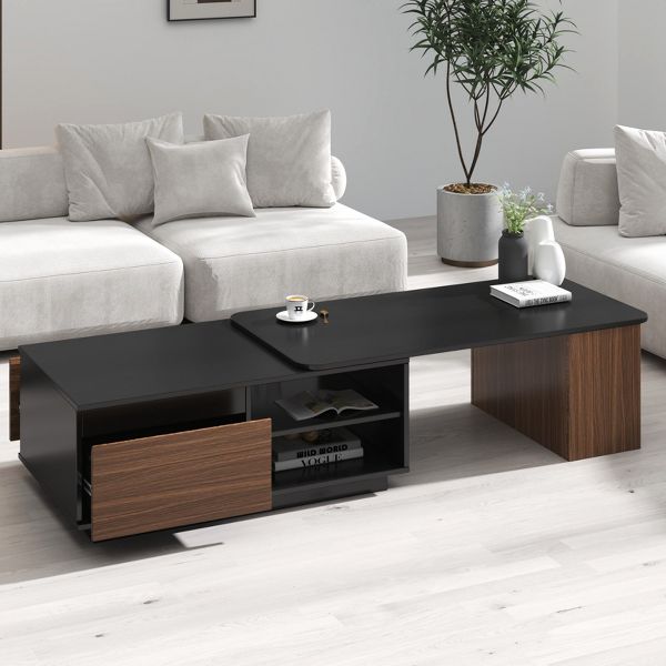 TiramisuBest Extendable Coffee Table Length Adjustable Center Table with Storage Drawers