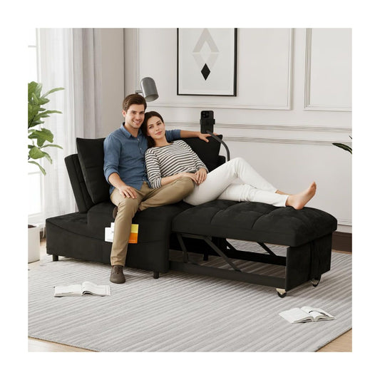 TIRAMISUBEST 4 in1 Cloud Velvet Sofa Bed 55.51 inch Velvet Pull-out Bed 3 Angle Adjustable USB Port Swivel Stand