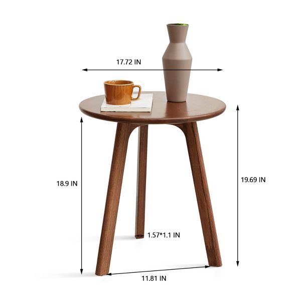 TiramisuBest Walnut Solid Oak Round End Table, Compact Side Table & Nightstand for Bedroom, Living Room & Balcony