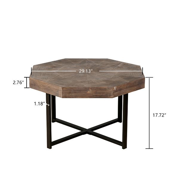 TiramisuBest Wood Octagonal Coffee Table 30", Vintage Patchwork Farmhouse Table with Metal Legs, Antique Brown