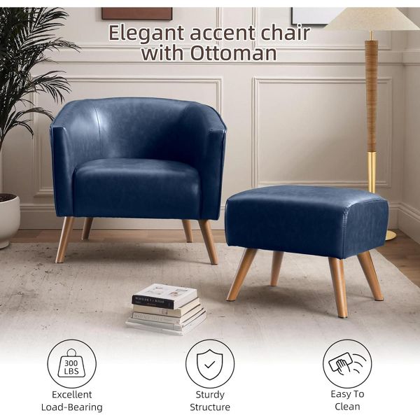 Accent Chair with Ottoman Modern Barrel Chair Footrest Mid Century Upholstered Armchair for Living Room Bedroom Office