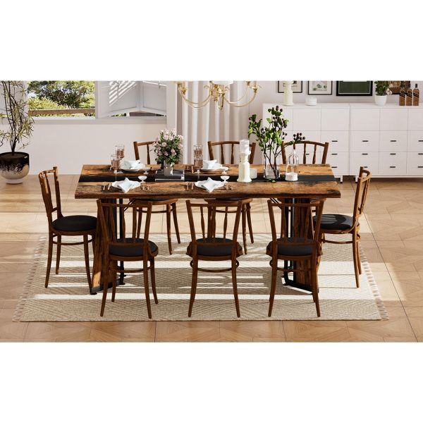 TiramisuBest 70.9" Large Rectangular Dining Table, Rustic Brown Waterproof Top with Adjustable Legs for Kitchen & Office