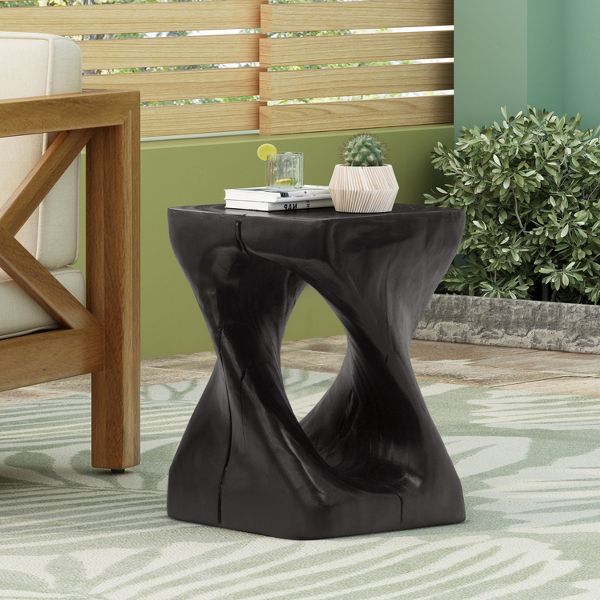 TiramisuBest Modern Twist Side Table, Black Wood-Textured End Table for Living Room & Apartment