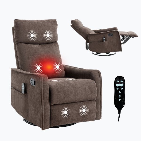 TIRAMISUBEST 3-Mode Fabric Heated Massage Manual Recliner Swivel Rocker Reclines Up to 155 Degrees and Features 8 Vibration Nodes