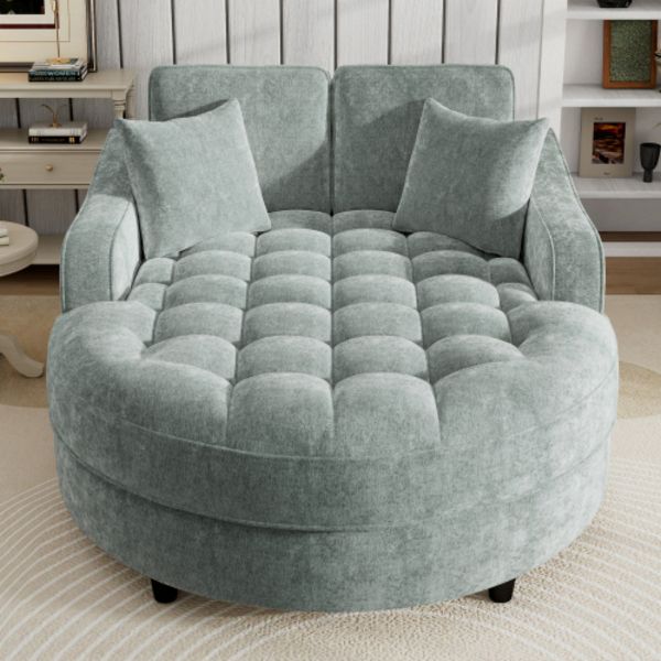 TiramisuBest 55" Modern Green Chenille Chaise Lounge Sofa Bed with Tufted Cushion & Removable Pillows for Living Room