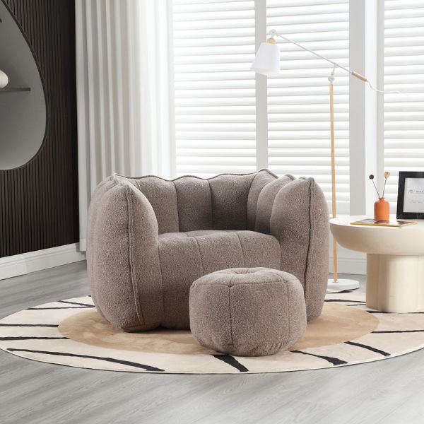 Soft Bean Bag Chair High Resilient Foam Chips Chenille Cover Square Lazy Sofa Footstool Handle Armrest Gaming Reading TV Living Room