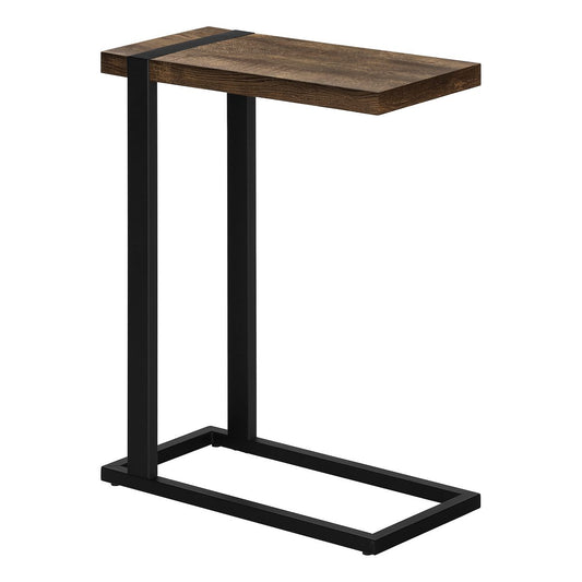 TiramisuBest Brown C-Shaped Accent Table, Modern Snack & Side Table with Black Metal Frame for Living Room or Office