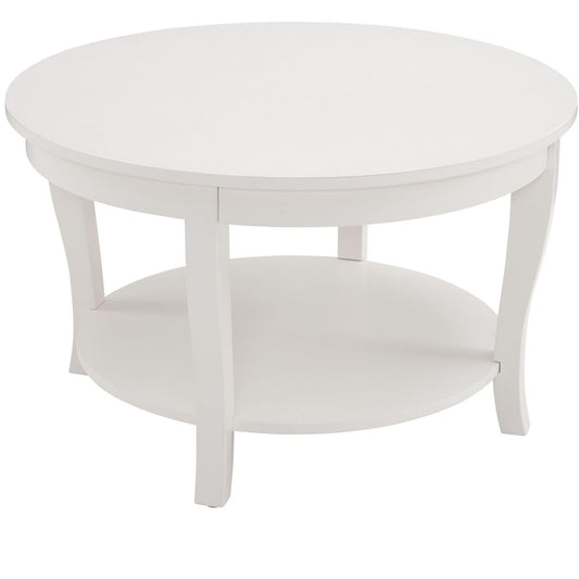 TiramisuBest 30" Round Wood Coffee Table, Traditional 2-Tier Center Table with Open Storage Shelf, Walnut