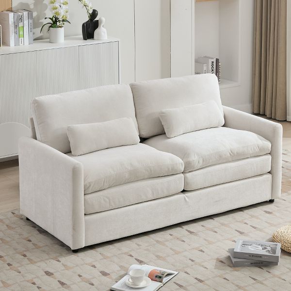 TiramisuBest 68.1" Beige Cloud Loveseat Sofa, Oversized Upholstered Couch with Double Cushions for Living Room Comfort
