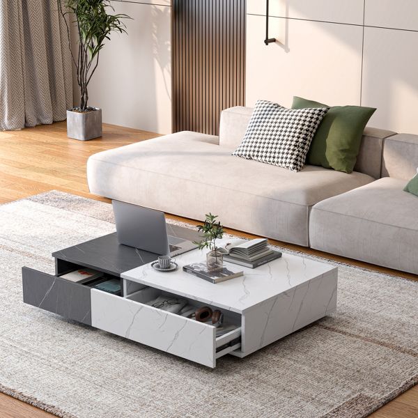 TiramisuBest Modern Walnut Coffee Table, Two Storage Spaces for Living Room or Office