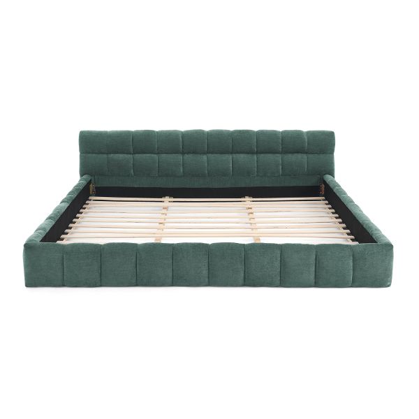 TIRAMISUBEST California King Upholstered Platform Bed Frame Chenille Headboard Solid Base No Box Spring Living Room Bedroom