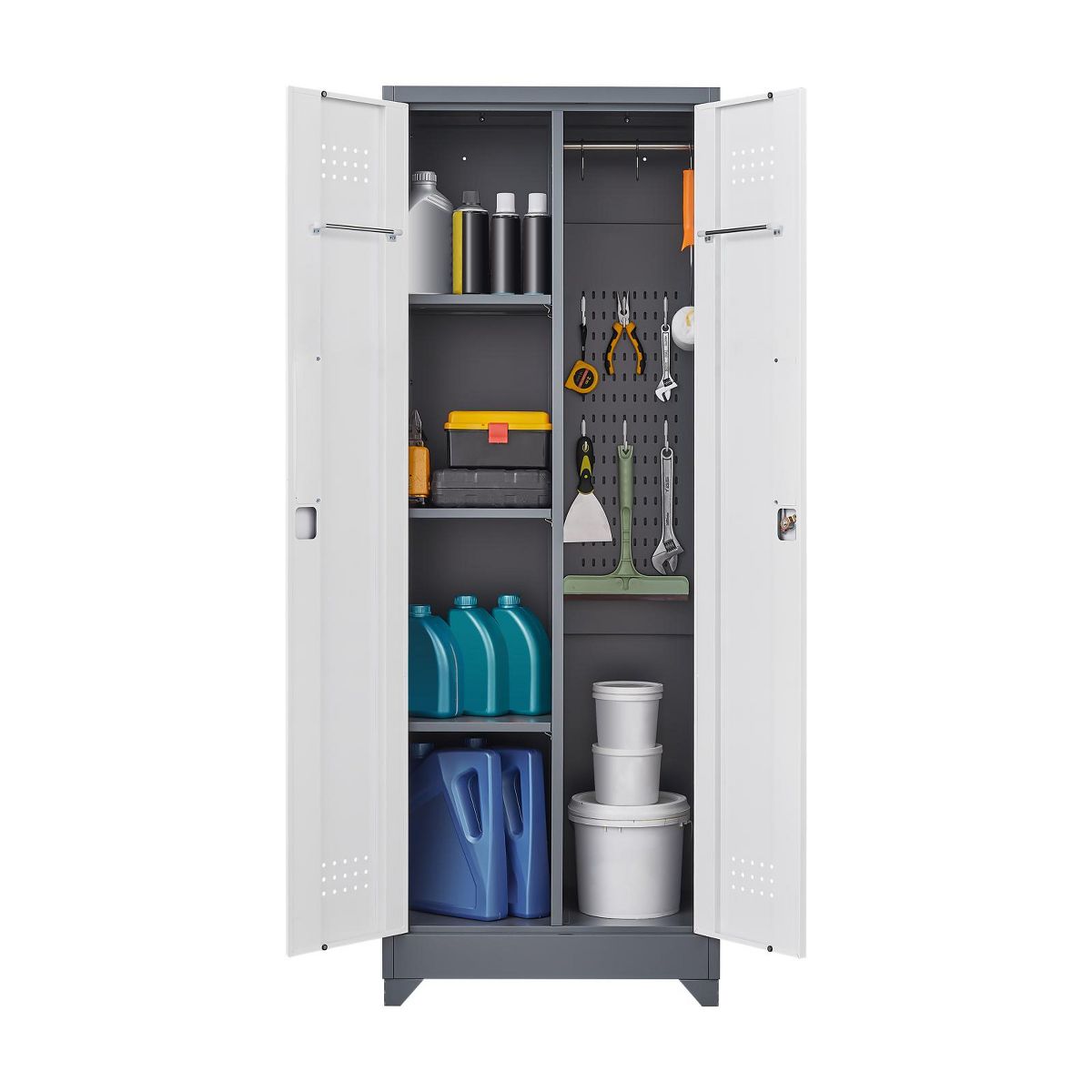 TiramisuBest 65"/73" Metal Lockers High Broom Tool Storage Cabinet Locking Doors Adjustable Shelves Waterproof Base Garage Kitchen