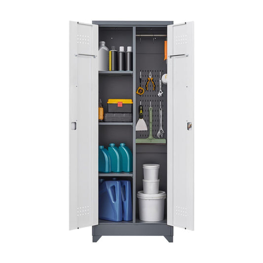 TiramisuBest 65"/73" Metal Lockers High Broom Tool Storage Cabinet Locking Doors Adjustable Shelves Waterproof Base Garage Kitchen