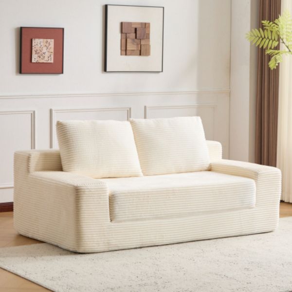 TiramisuBest Modern Small Corduroy Loveseat Sofa Bed, Deep Seat Couch with Pillows & Reversible Cushions,White