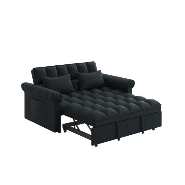 TIRAMISUBEST 3 in 1 Velvet Foldable Sofa Bed, Multi-purpose Convertible Sofa, USB Port, Adjustable Backrest, Swivel Stand, Pink