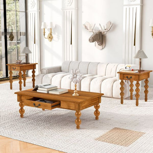 TiramisuBest Solid Wood Narrow End Table, Vintage Sofa Side Table with Drawer for Living Room,Natural