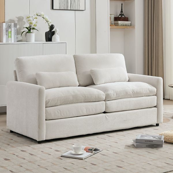 TiramisuBest 68.1" Beige Cloud Loveseat Sofa, Oversized Upholstered Couch with Double Cushions for Living Room Comfort