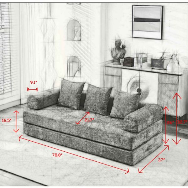 TiramisuBest Blue Chenille Comfy Convertible Floor Sofa Bed, Folding Lounge Couch for Studio & Small Spaces