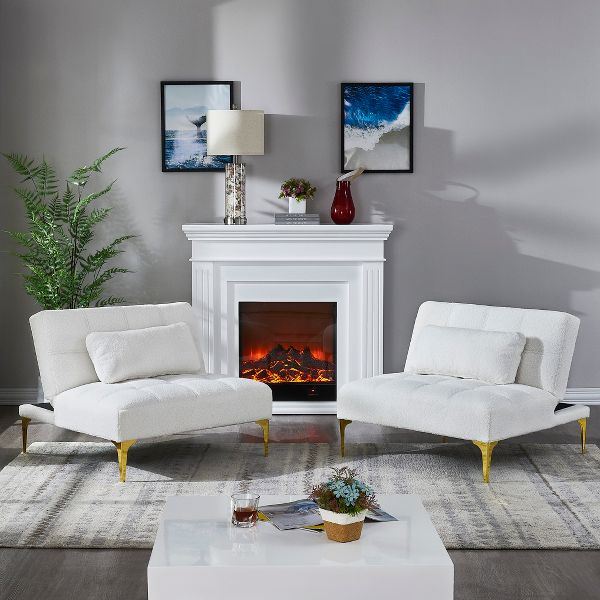 TiramisuBest Modern White Fabric Convertible Futon Sofa Bed with Gold Metal Legs for Small Spaces