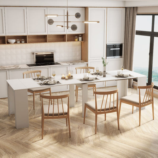 TiramisuBest Multifunctional White Console Table, Extendable Design for Dining, Work, or Living Room