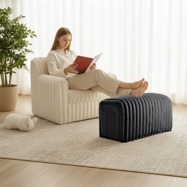 TiramisuBest Storage Ottoman Corduroy Bench Cat's Nest 3D Lamb Fleece Ottoman Oval Storage Bench Multi Functional Ottoman Seat Living Room