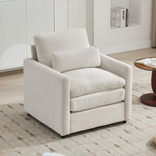 TiramisuBest 31.9" Modern Beige Cloud Armchair with Double Cushion, Oversized Comfy Sofa Chair for Living Room