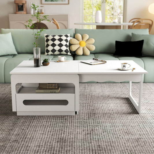 TiramisuBest Architectural Coffee Table Unique Shape Open Storage Modern Accent Living Room Centerpiece Melamine Finish