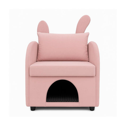 TiramisuBest Velvet Bunny-Ear Accent Chair, Pink Pet-Friendly Sofa with Built-in Pet Hideaway & Side Pocket