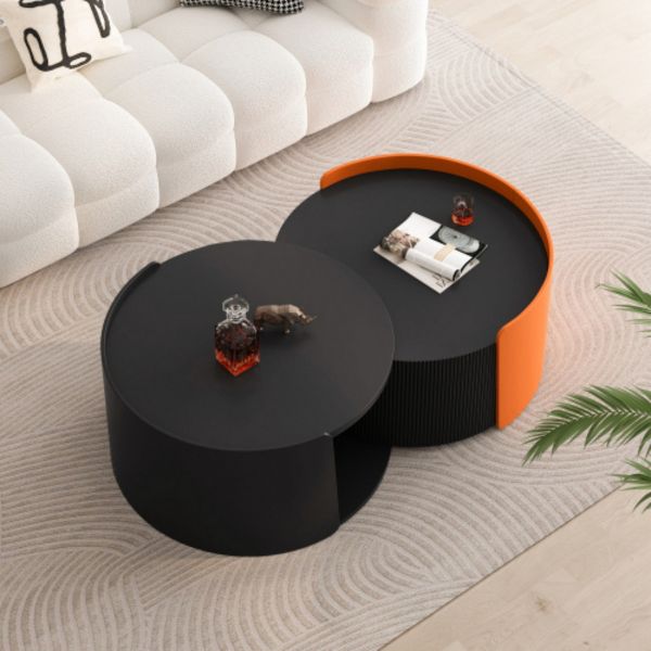 TiramisuBest Modern Nesting Coffee Table Set, Round Extendable Side & End Tables for Small Spaces,Black