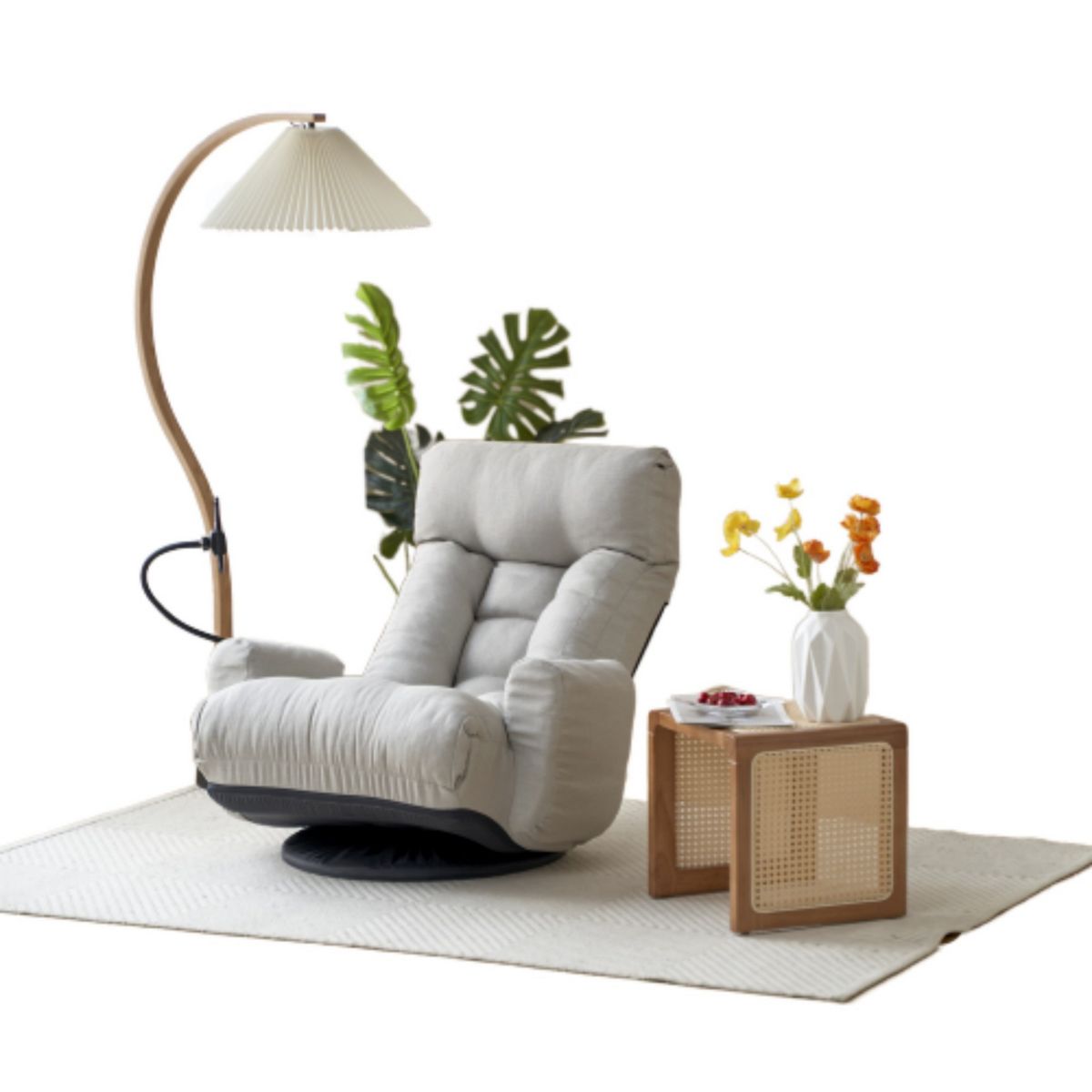 TiramisuBest Adjustable 360 Swivel Leisure Chair, Gray Recliner Sofa Chair for Gaming, Living Room & Lounge